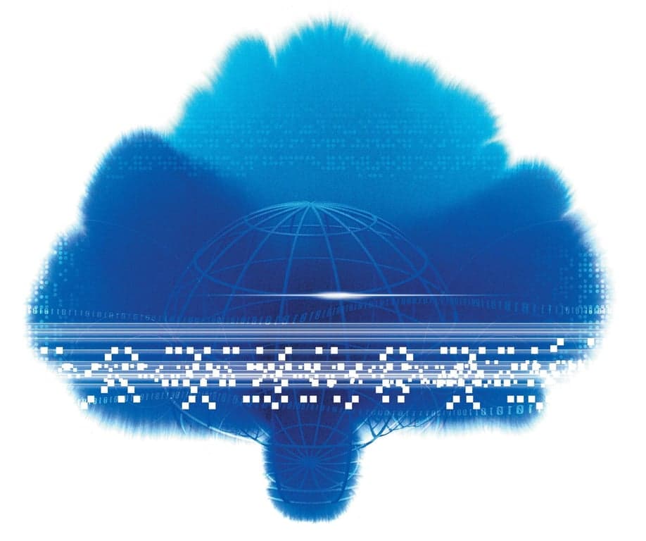Abstract graphic representing Google Cloud AI tools analyzing data streams and complex networks.