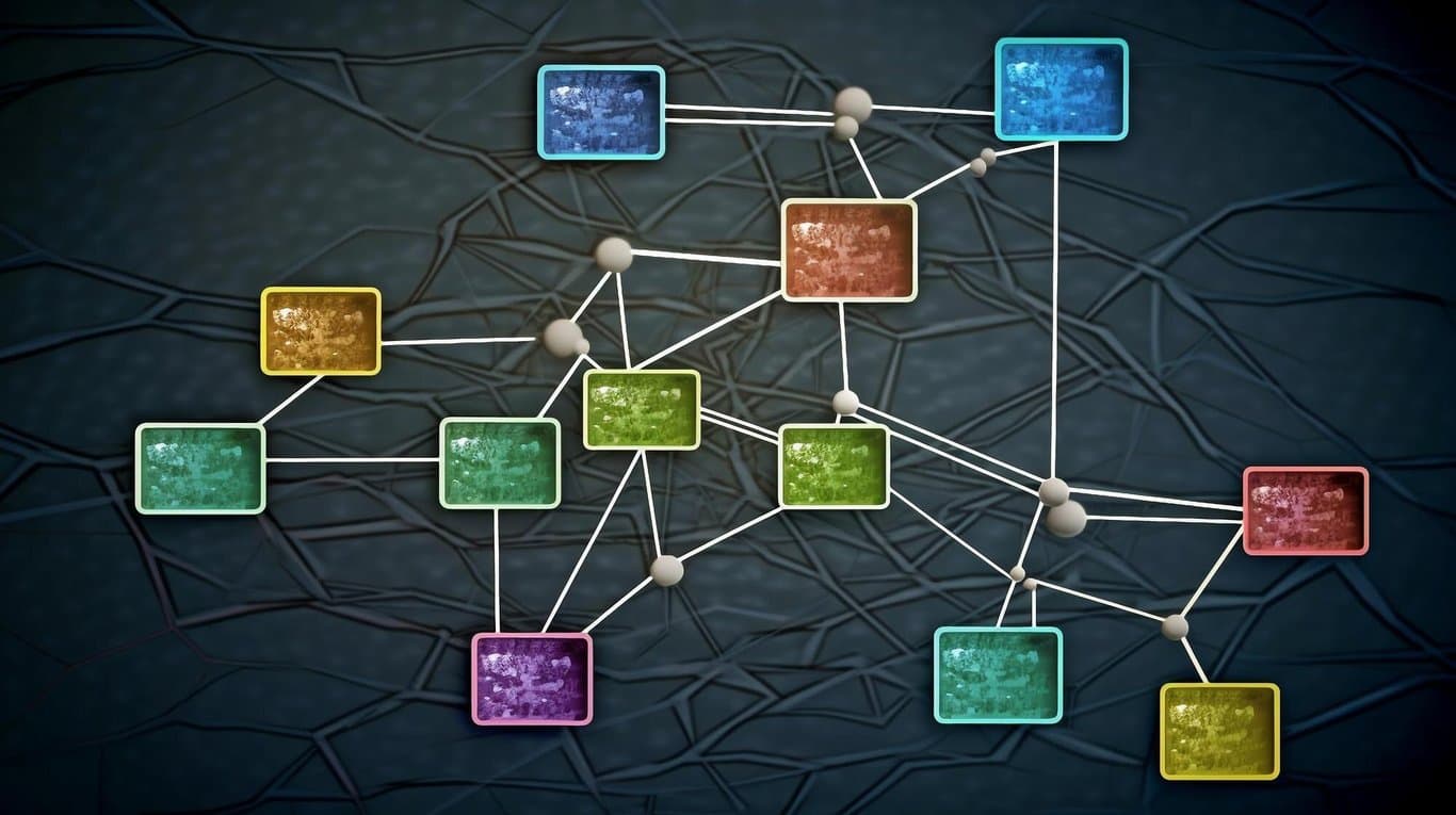 Abstract network graph visualizing interconnected nodes, representing RDF data structures in knowledge graphs.