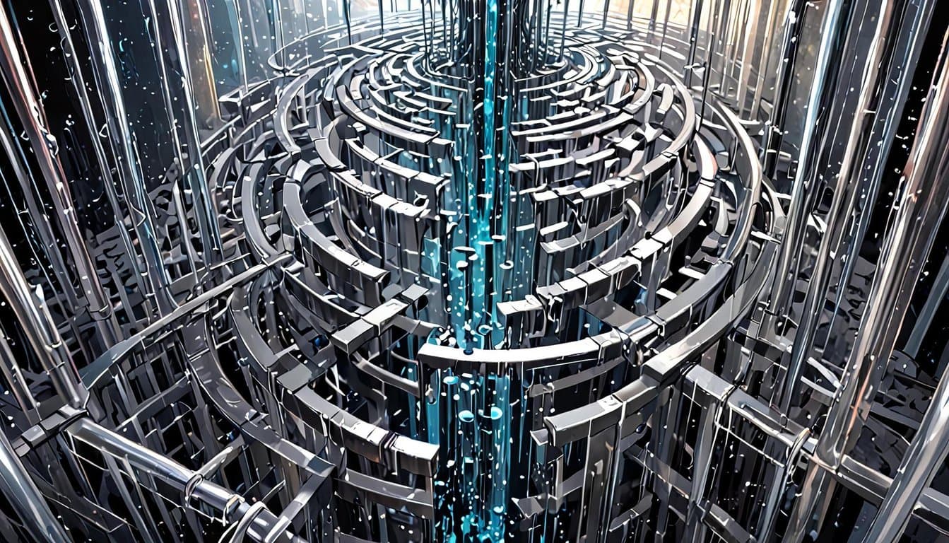 Abstract visualization of a data pipeline, illustrating data flow through interconnected stages.