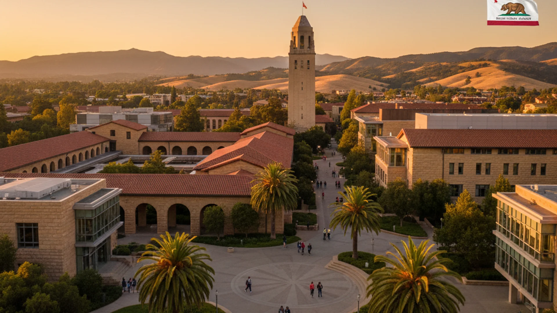 California university campus with modern engineering buildings and palm trees
