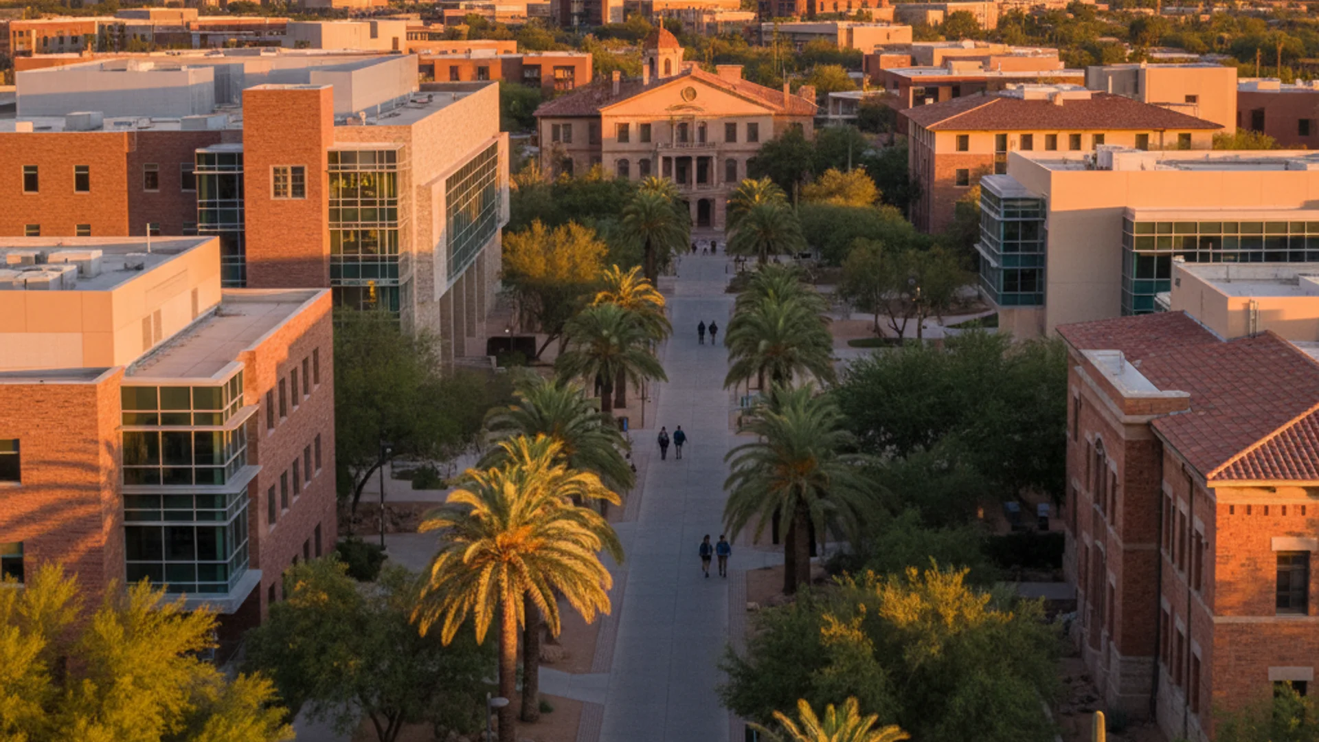 Arizona university campus with desert landscape and modern cybersecurity lab