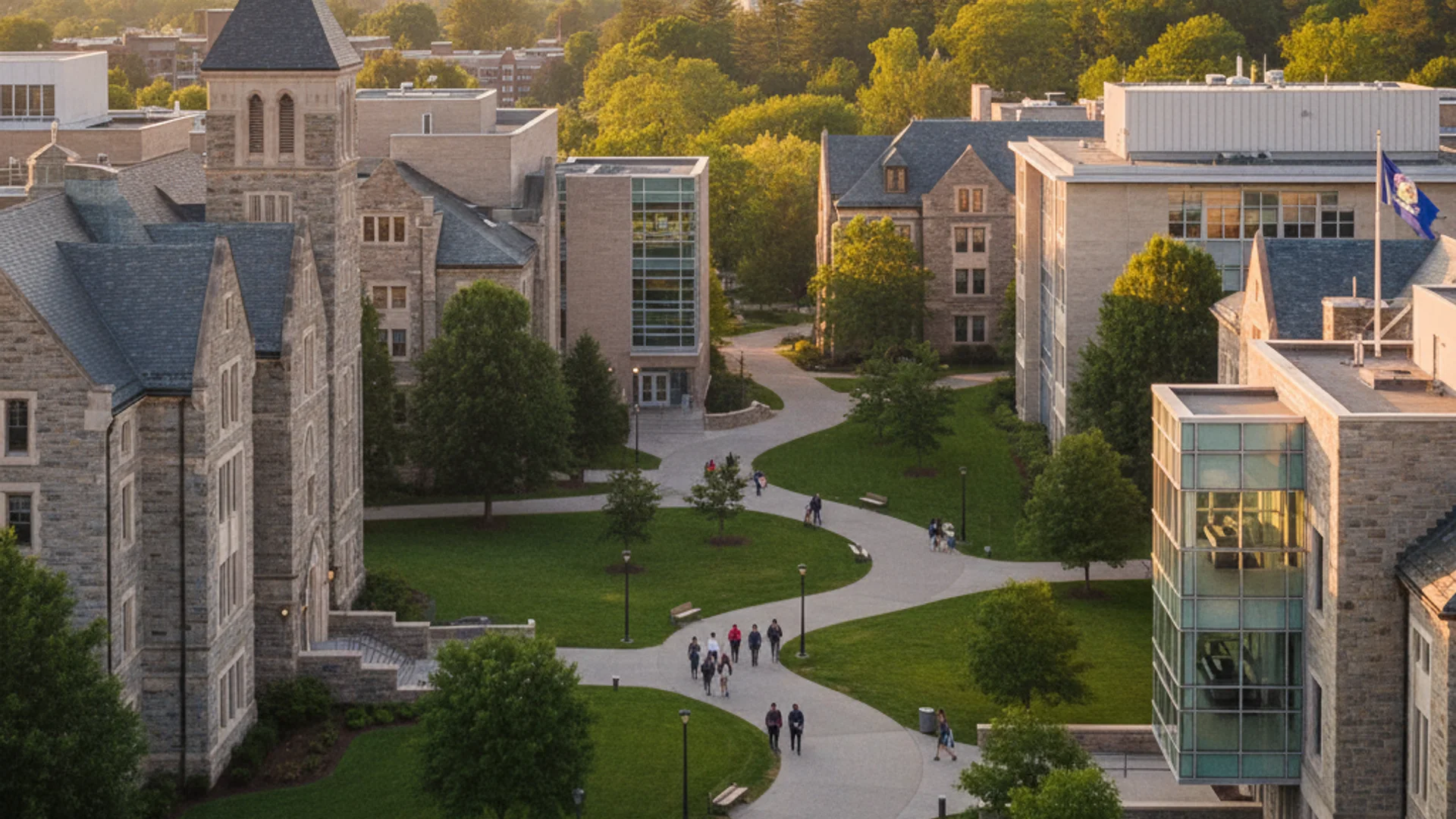 Pennsylvania university campus with historic brick buildings and cybersecurity theme