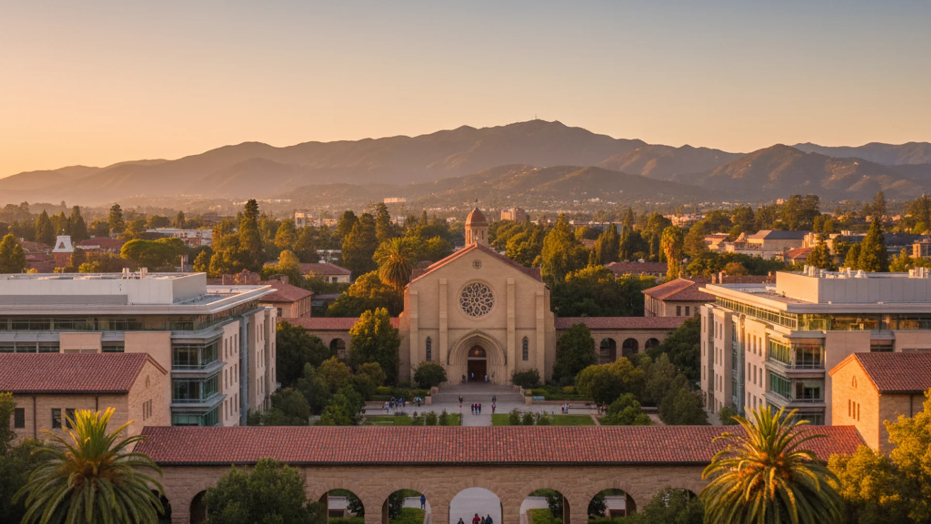 California university campus with modern data science lab and Silicon Valley tech aesthetic
