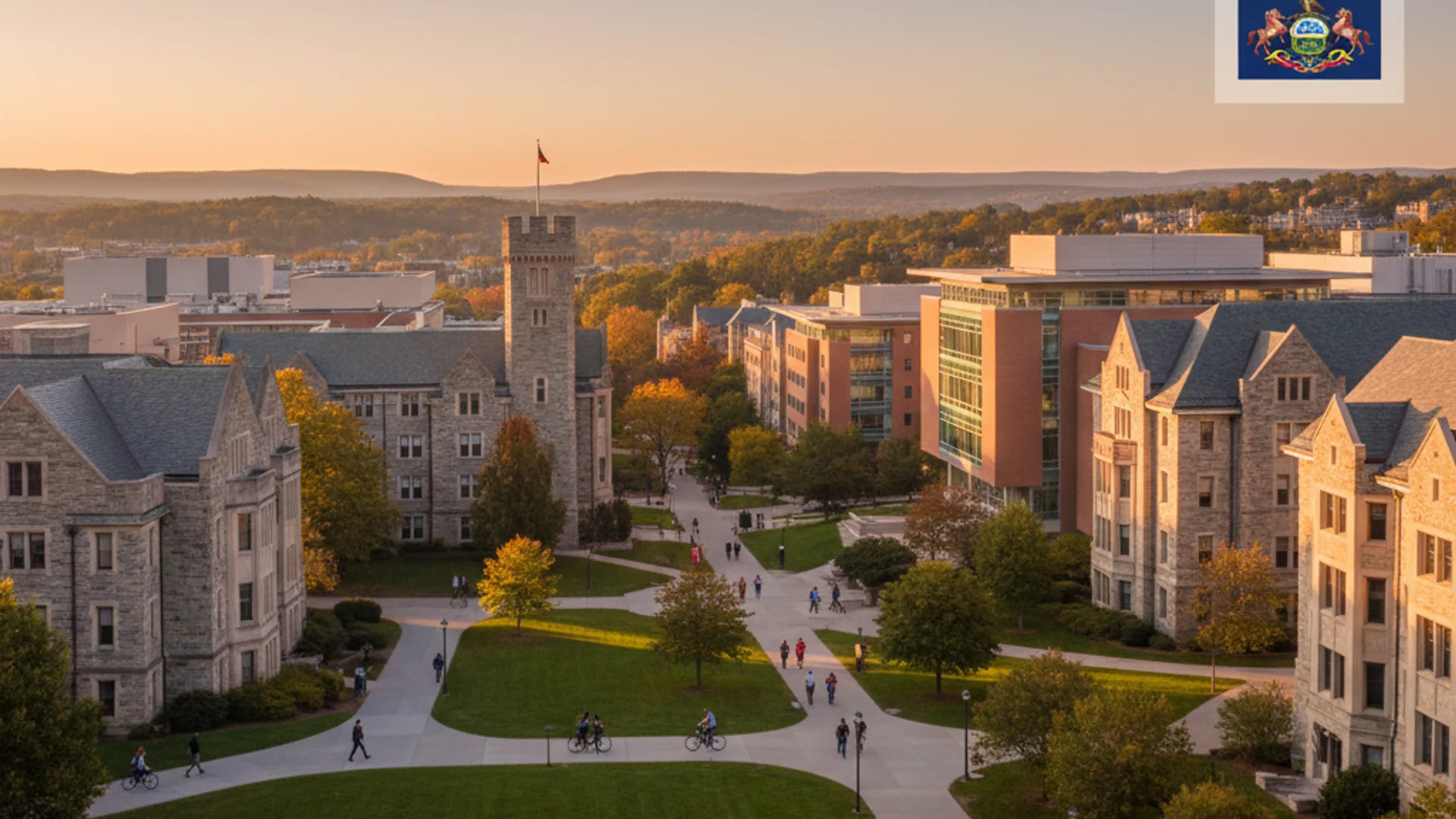 Pennsylvania university campus with historic brick buildings and modern data science facilities